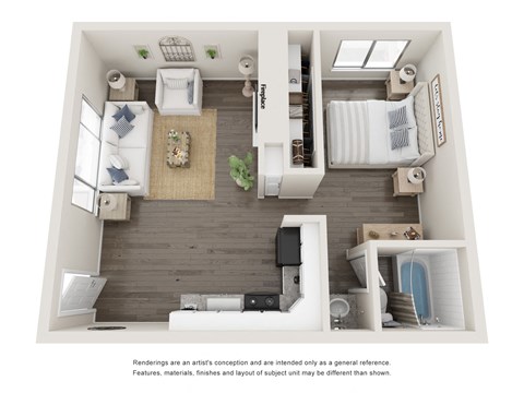 One Bedroom One Bathroom Floorplan at Sky Island Apartments